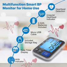 Load image into Gallery viewer, Bluetooth Upper Arm Blood Pressure Monitor, Smart Digital Large Cuff Blood Pressure Machine, LCD Display, 2-Users, Unlimited Memories Accurate BP Cuffs for Home Use, App for iOS Android
