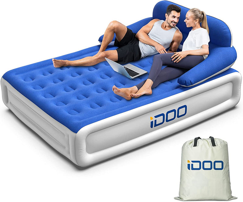 Air Mattress with Headboard, Queen Size Airbed with Built-in Pump