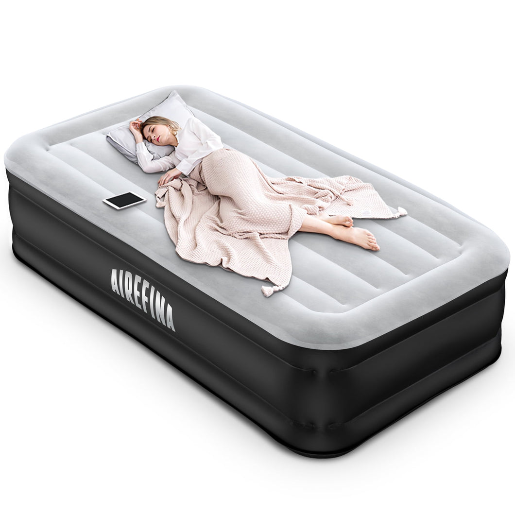 Airefina Twin Air Mattress with Built-in Pump, Inflatable Airbed Quick Self-Inflation/Deflation in 2 Mins, 550lb MAX