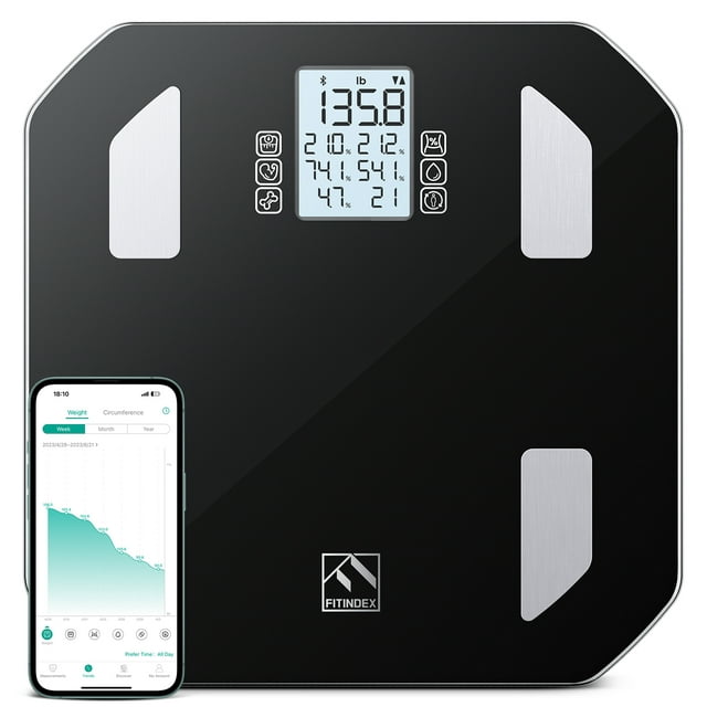 Advanced Smart Body Weight Scale with App, Large Display, 13 Metrics, Unlimited Users, Track Progress, Baby Mode