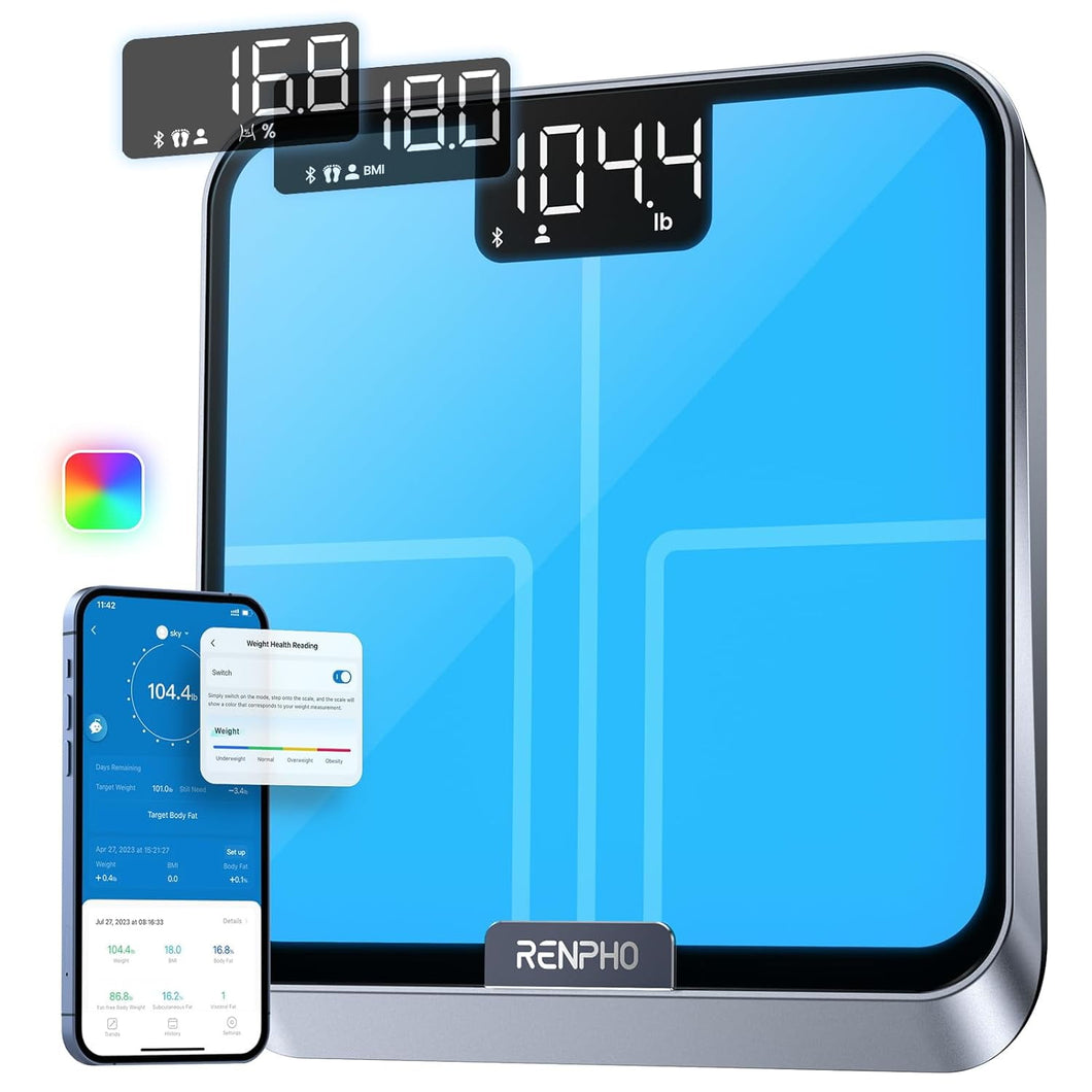 Smart Scale for Body Weight with Lights to Remind Weighing, Customize Scale Colors, Rechargeable, ITO Coating, Elis Chroma